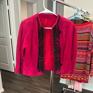 Elegant Red Women's Jacket with Black Embellishments